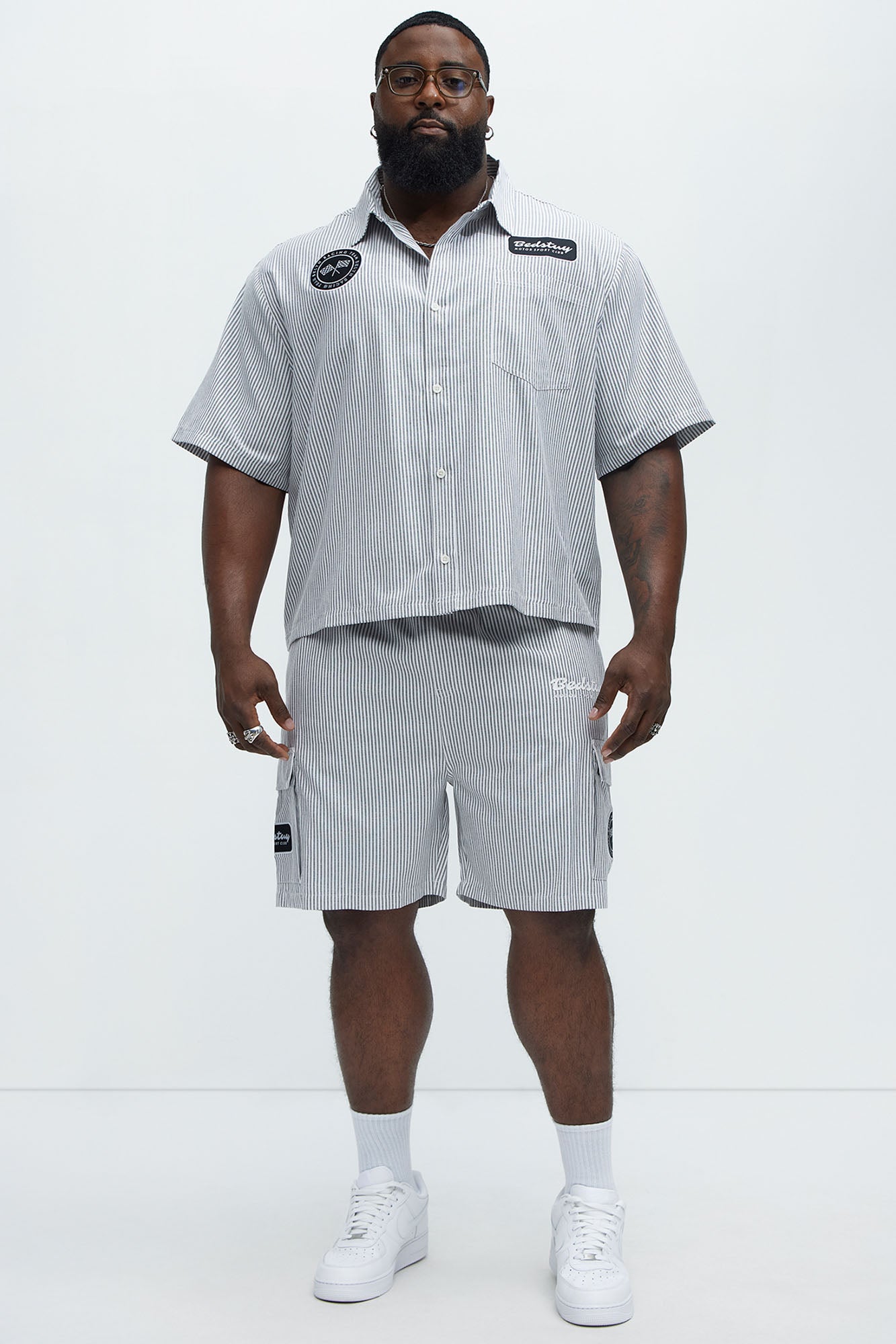 Cropped Bedstuy Patch Button Up Shirt - Black/White