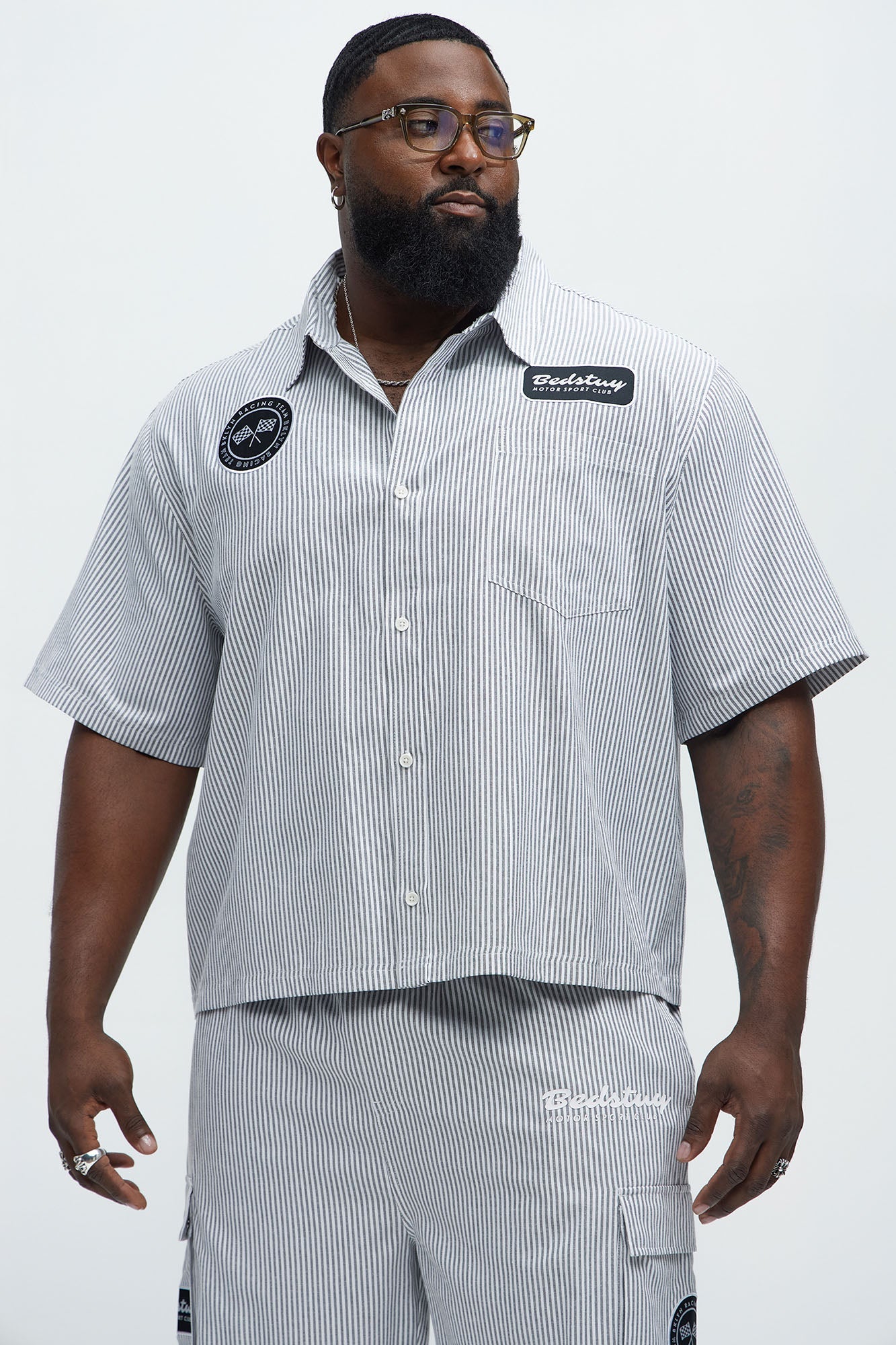 Cropped Bedstuy Patch Button Up Shirt - Black/White