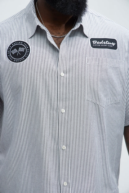 Cropped Bedstuy Patch Button Up Shirt - Black/White