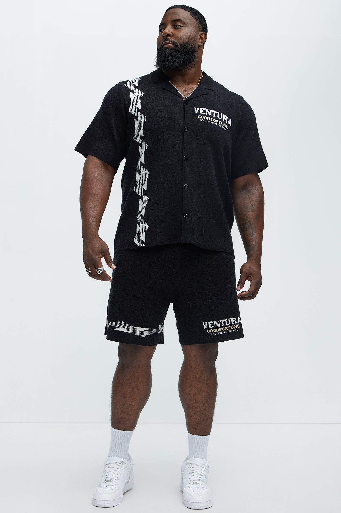 Dragon Palm Knitted Relaxed Shorts - Black/combo