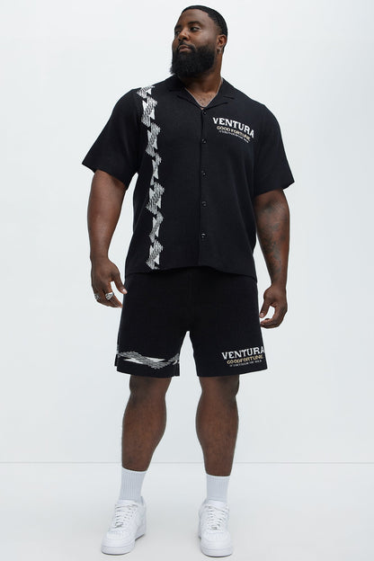 Dragon Palm Knitted Relaxed Shorts - Black/combo