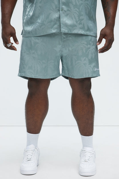 Palm Trees Jacquard Relaxed Shorts - Green