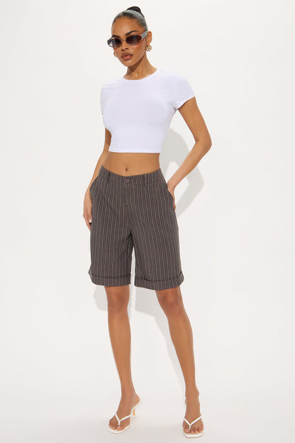 Ellen Pinstripe Trouser Bermuda Short - Charcoal