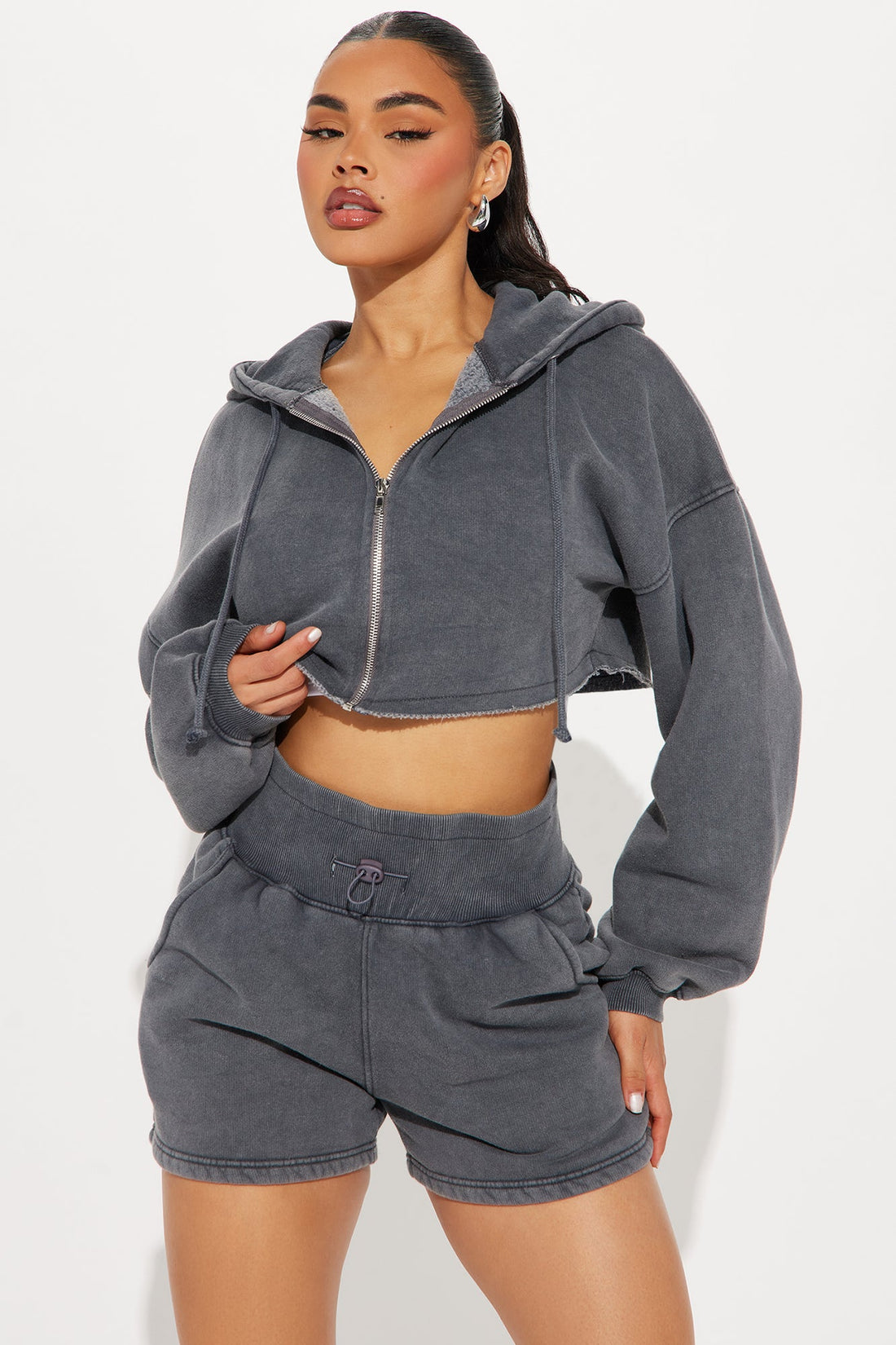 On The Go Fleece Short Set - Charcoal