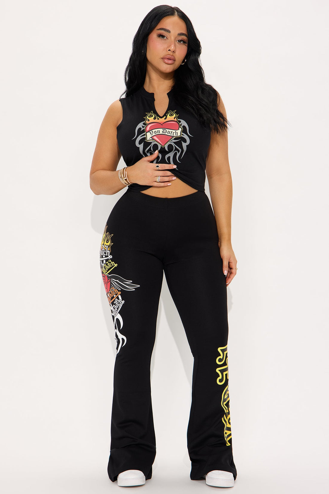 Von Dutch Fiery Heart Flared Pant - Black