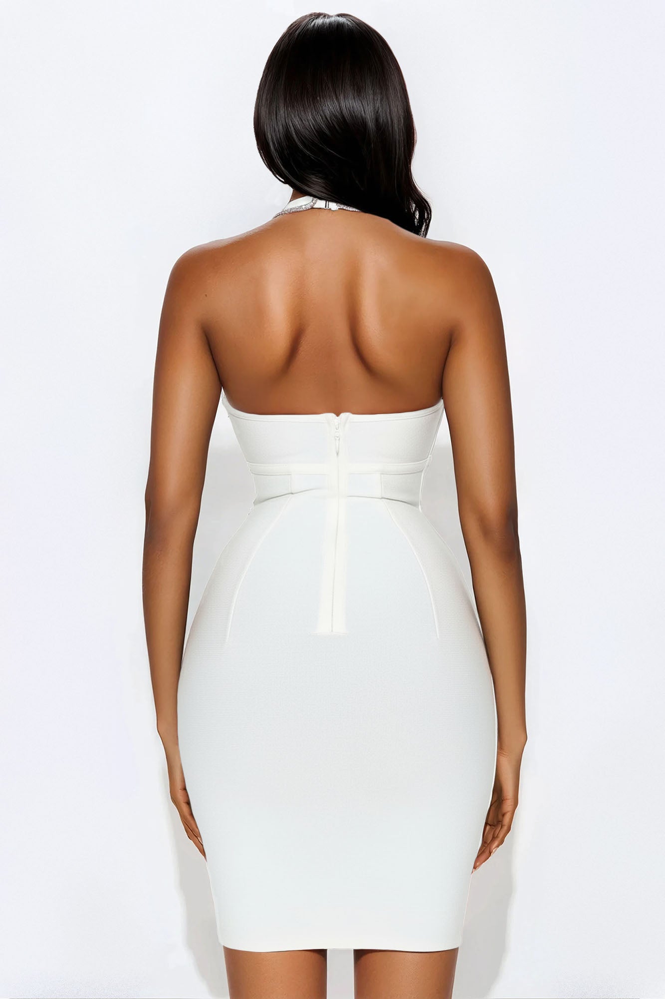 Beyond Classy Rhinestone Bandage Midi Dress - White