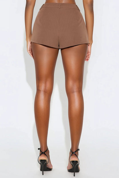 Keeping It Classy Pinstripe Trouser Micro Short - Mocha