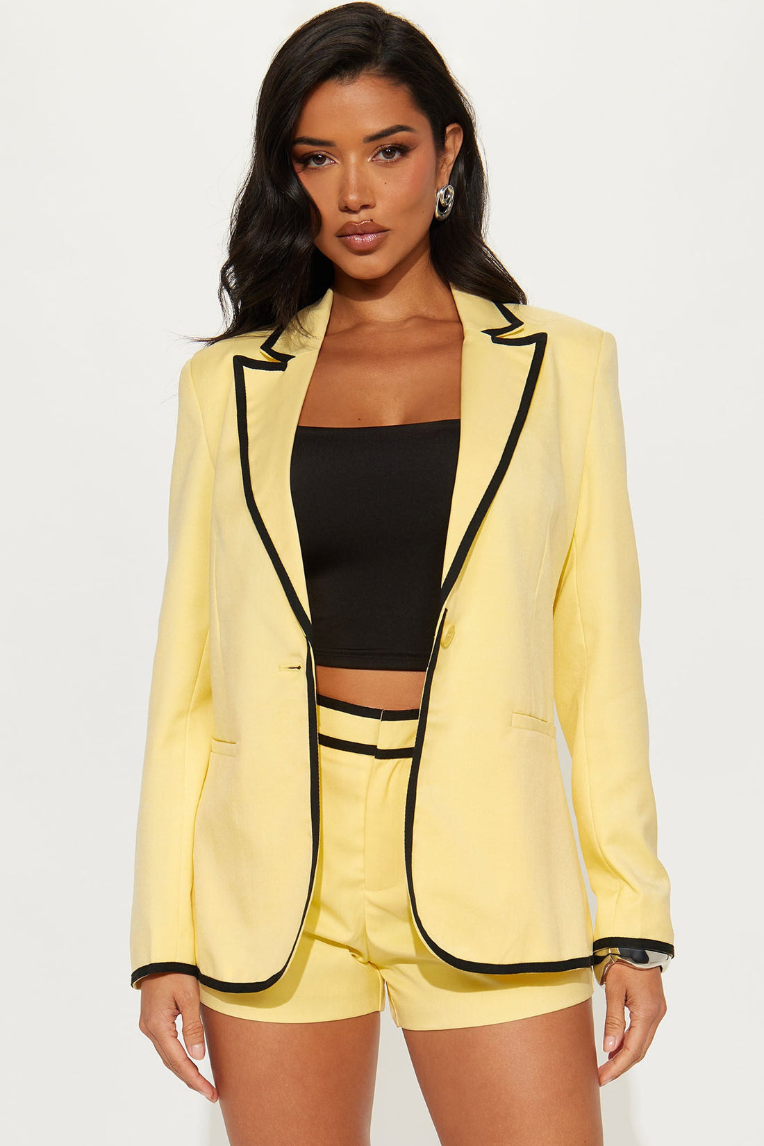 French Affair Blazer Short Set - Yellow/combo
