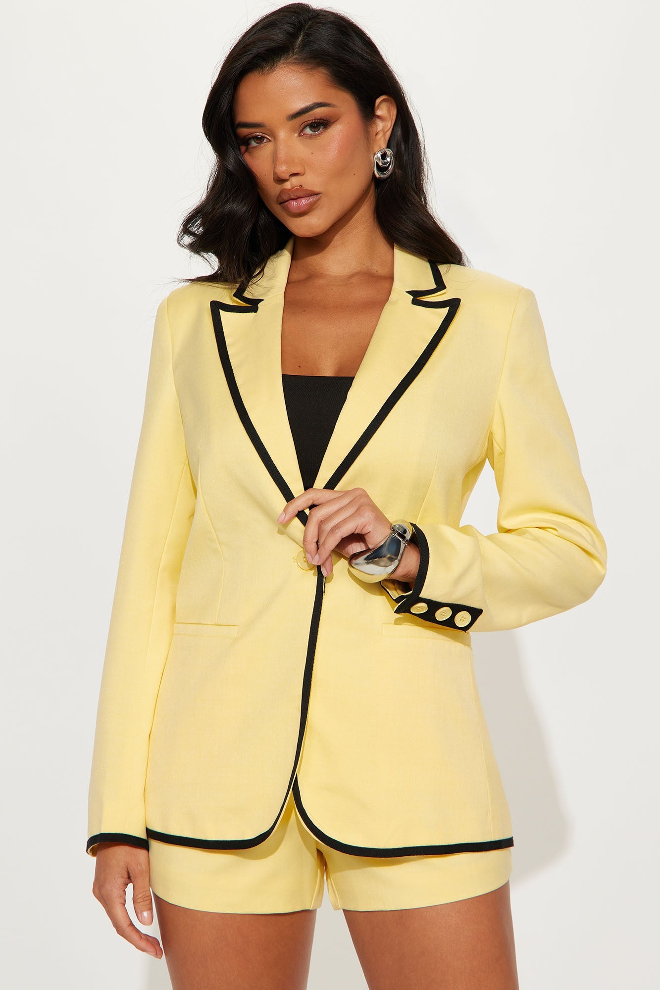 French Affair Blazer Short Set - Yellow/combo