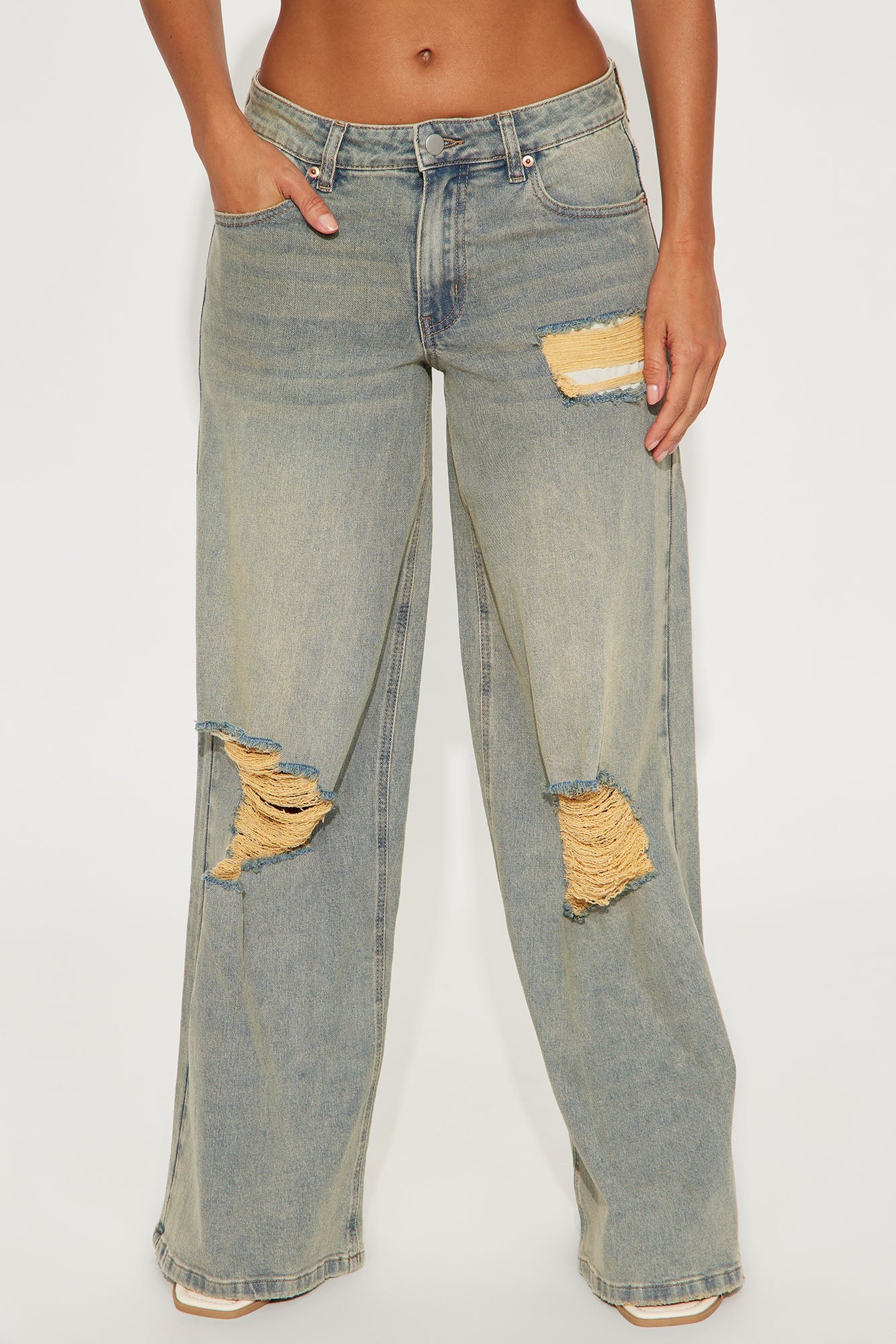 Marcelo High Rise Ripped Wide Leg Jean - Medium Wash