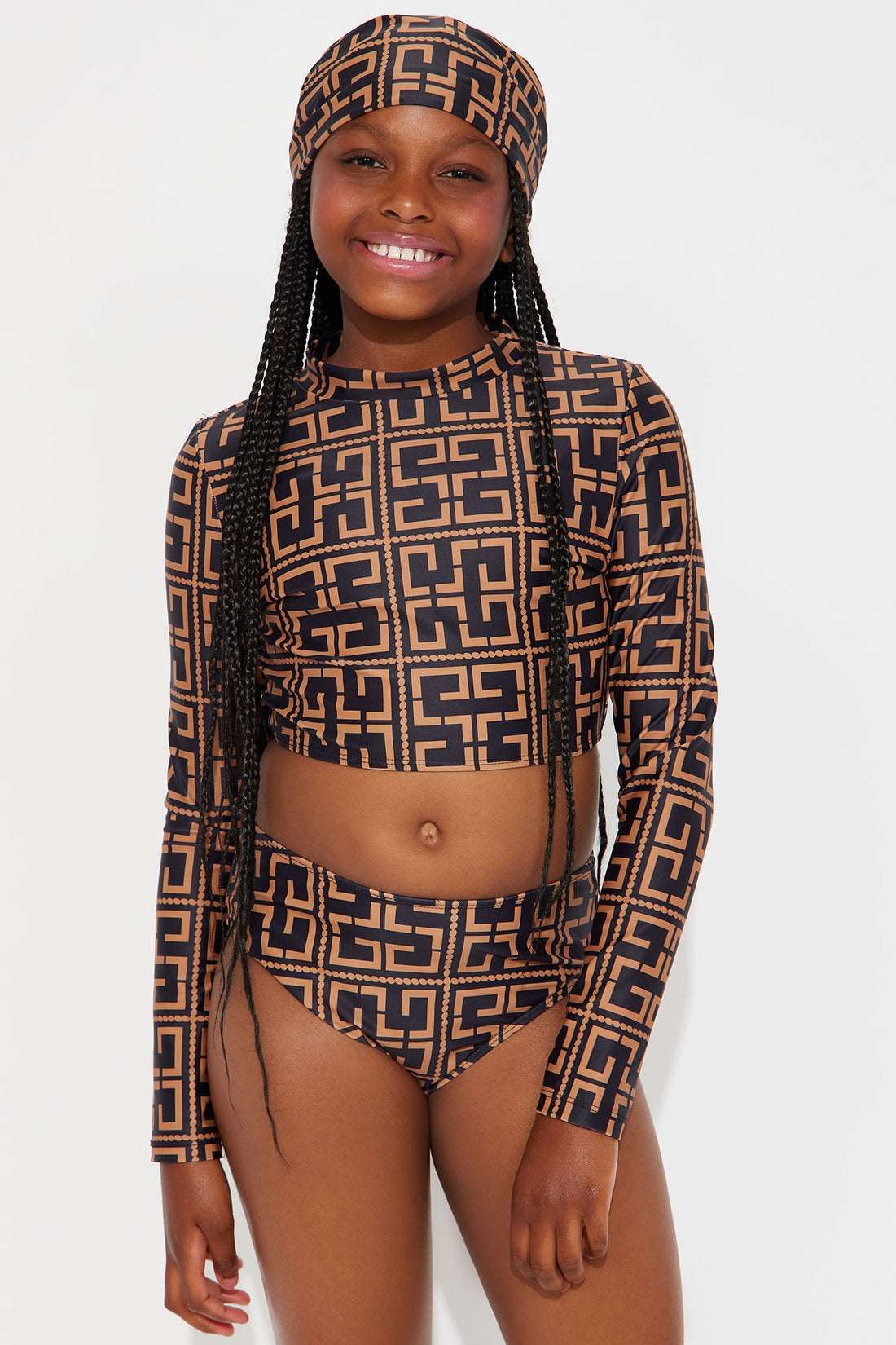 Mini Adella 3 Piece Sunkini Set II - Brown/combo