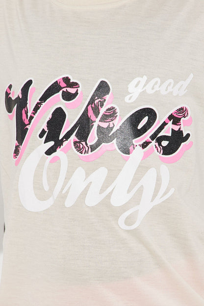 Mini Good Vibes Only Short Set - Sand/combo