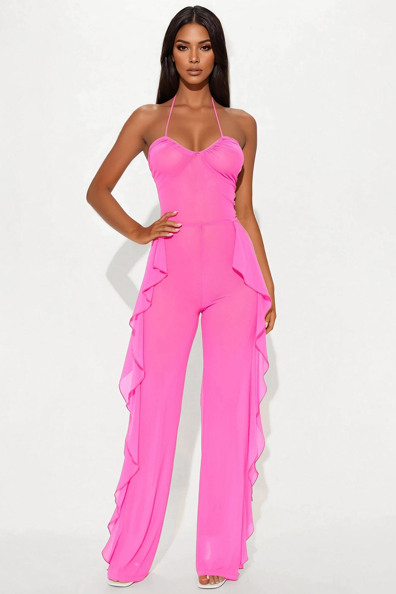 Electric Feeling Mesh Jumpsuit - Pink