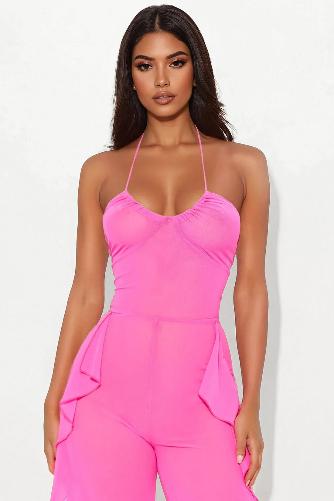 Electric Feeling Mesh Jumpsuit - Pink