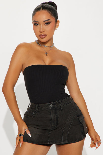 Demi Double Lined Tube Bodysuit - Black