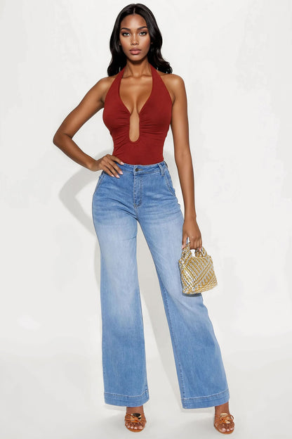 Sophia V-Neck Halter Top - Terracotta
