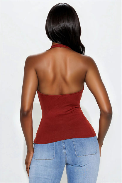 Sophia V-Neck Halter Top - Terracotta