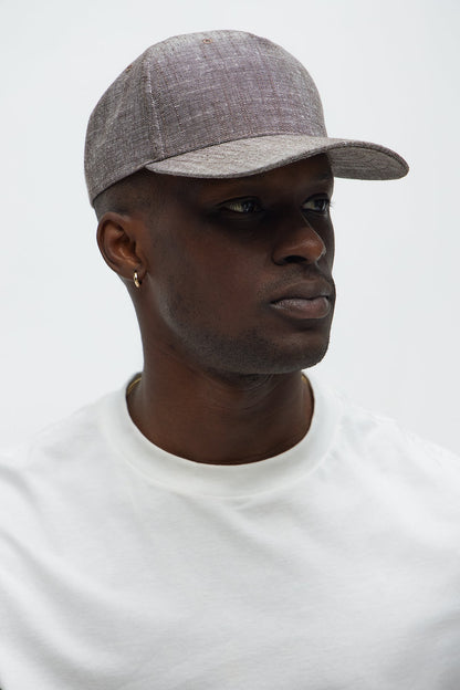 Textured Linen Snapback Hat - Brown