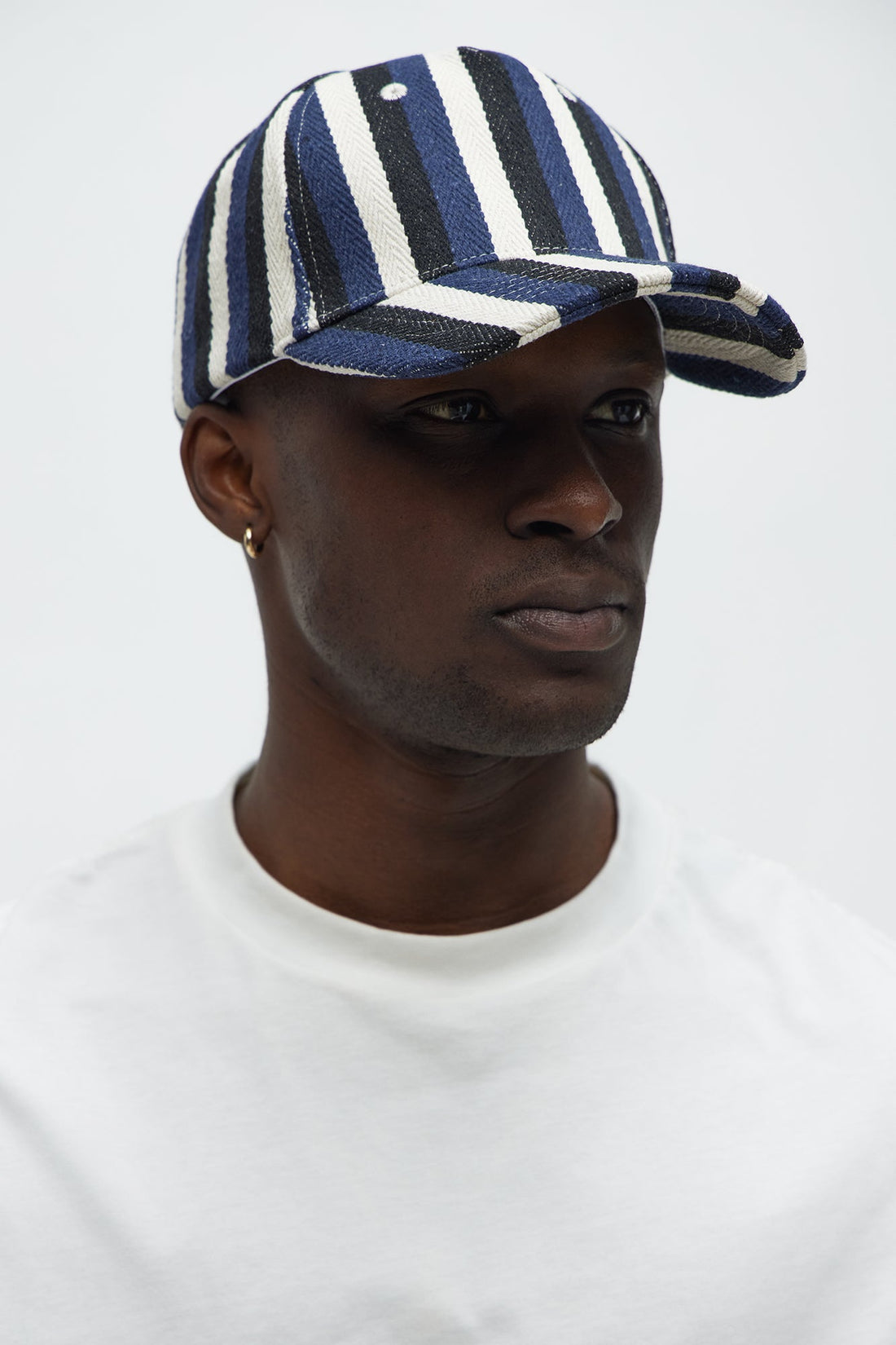 Woven Bold Striped Snapback Hat - Navy/combo