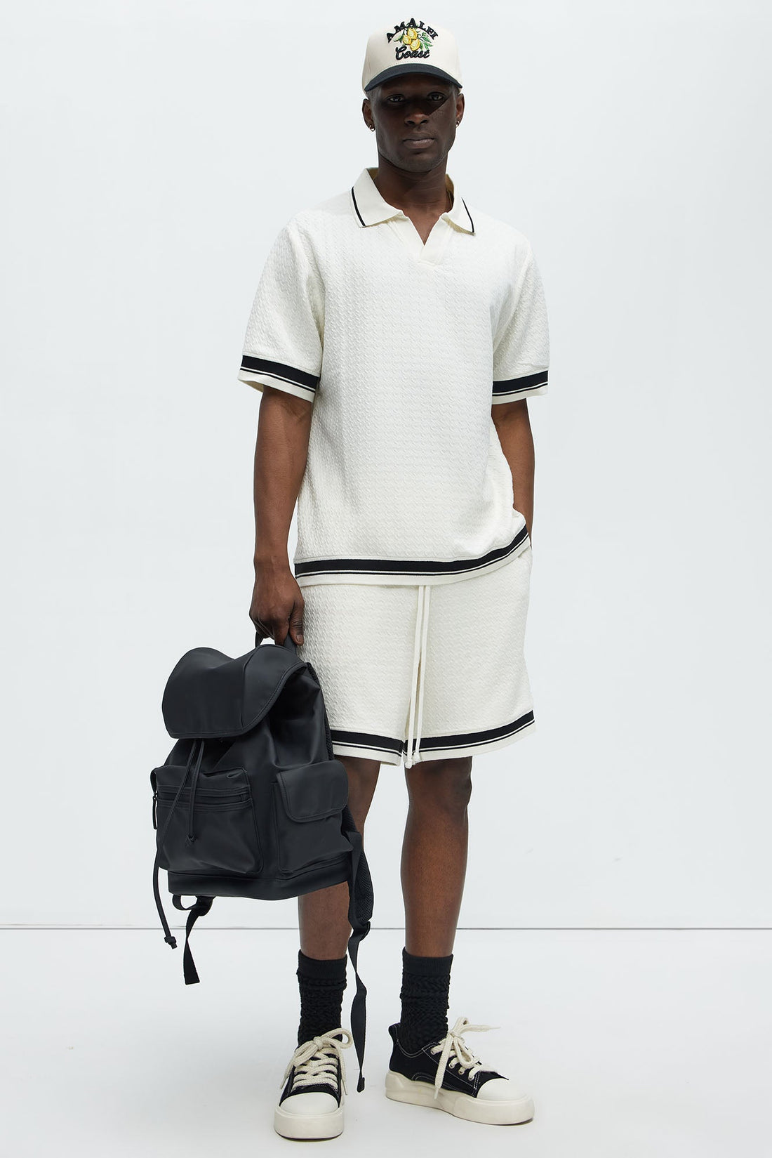 Princeton Textured Johnny Collar Polo Shirt - Cream