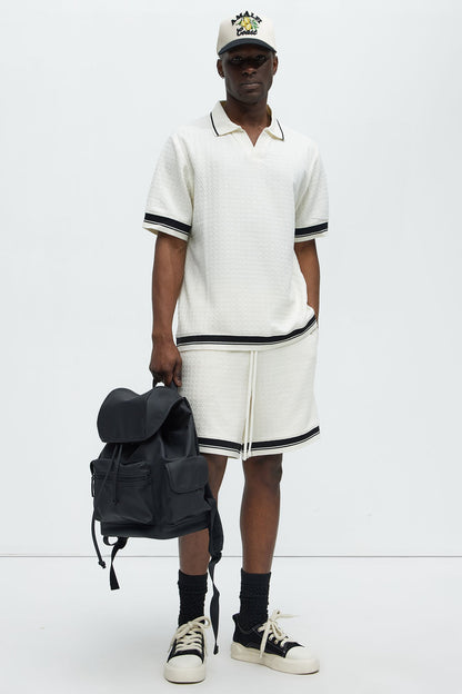 Princeton Textured Johnny Collar Polo Shirt - Cream