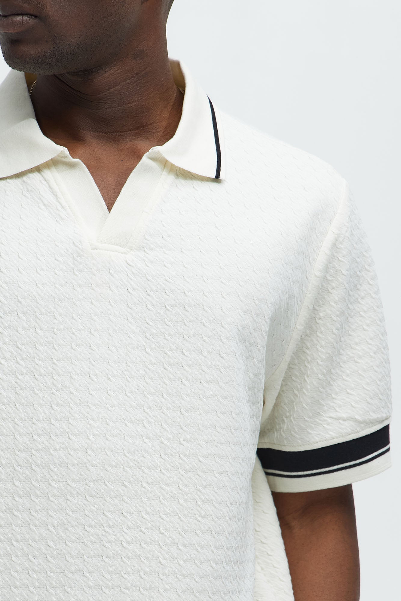 Princeton Textured Johnny Collar Polo Shirt - Cream