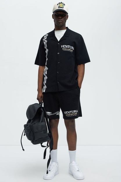 Dragon Palm Knitted Relaxed Shorts - Black/combo
