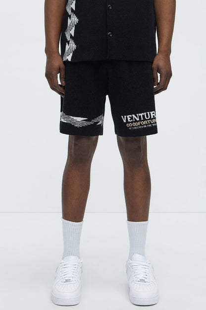 Dragon Palm Knitted Relaxed Shorts - Black/combo