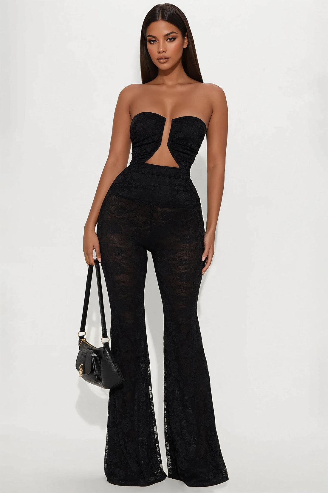 Evie Lace Flare Leg Jumpsuit - Black