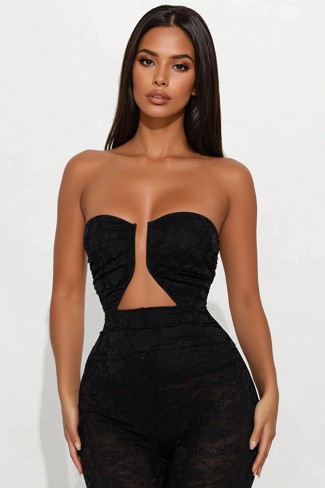Evie Lace Flare Leg Jumpsuit - Black