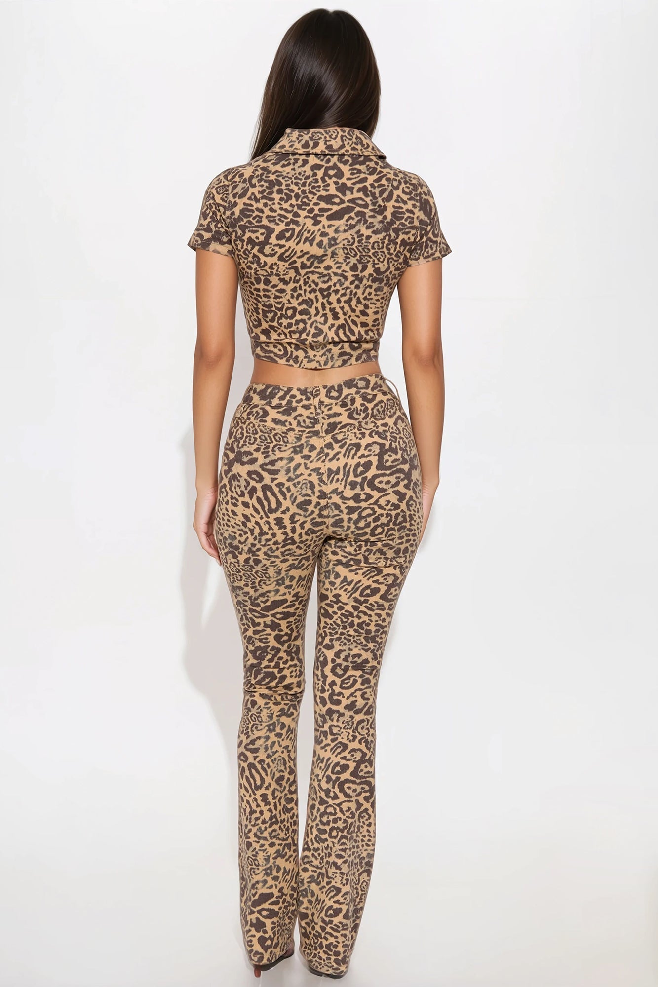 Fierce Instincts Leopard Flare Pant Set - Brown/combo