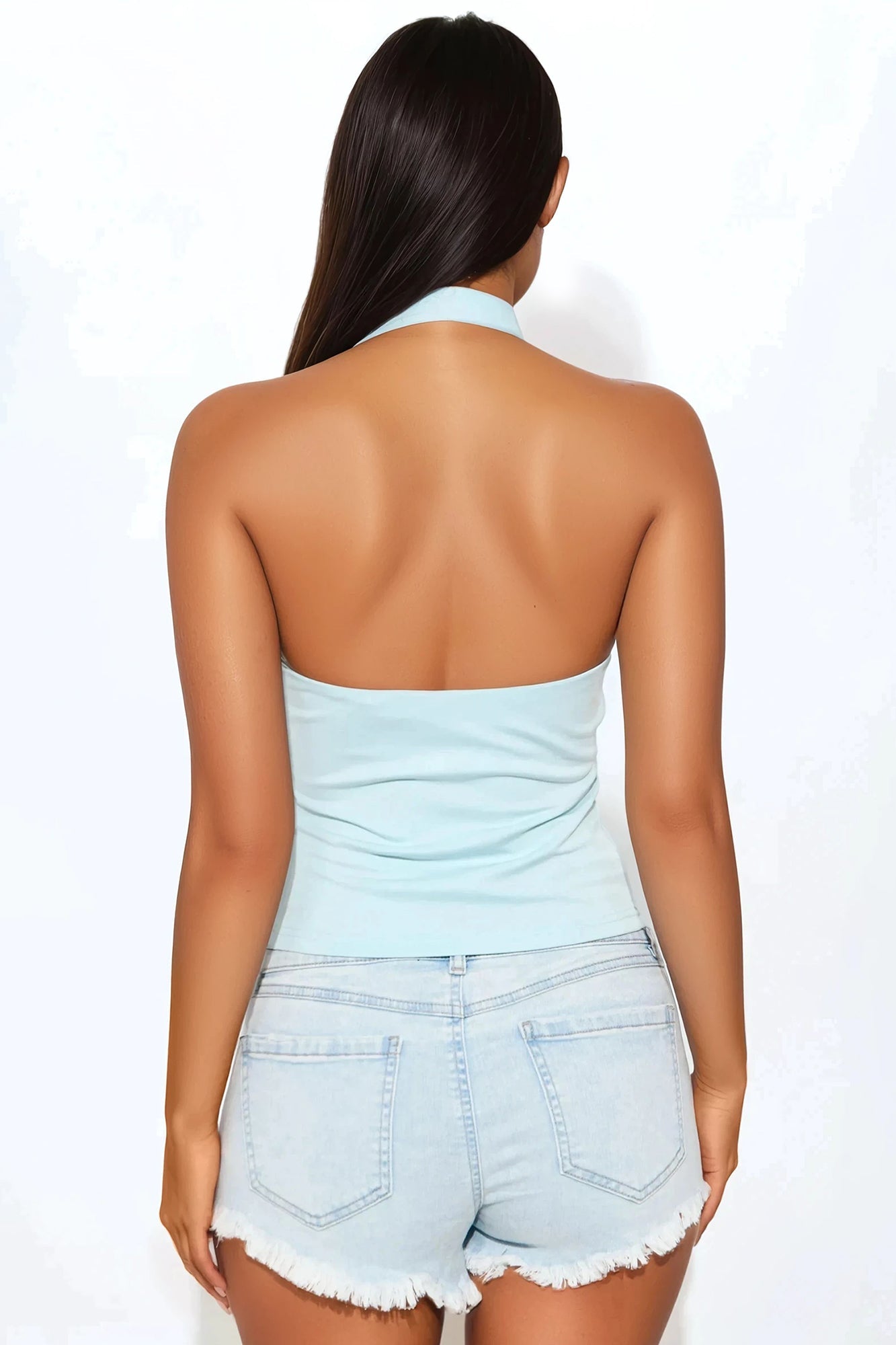 Lucille Cut Out Halter Top - Light Blue