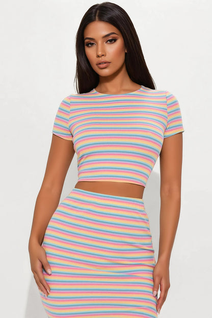 Chasing Rainbows Midi Skirt Set - Multi Color