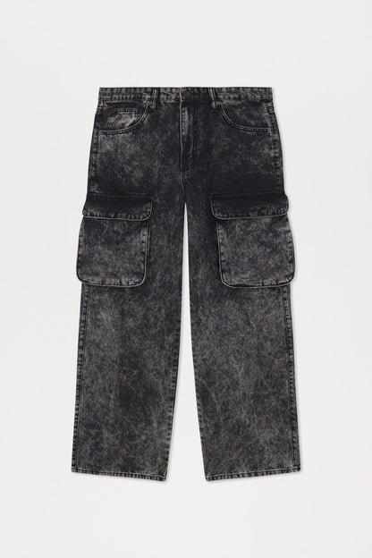 Baggy Clover Cargo Jeans - Black