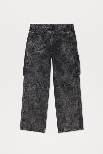 Baggy Clover Cargo Jeans - Black