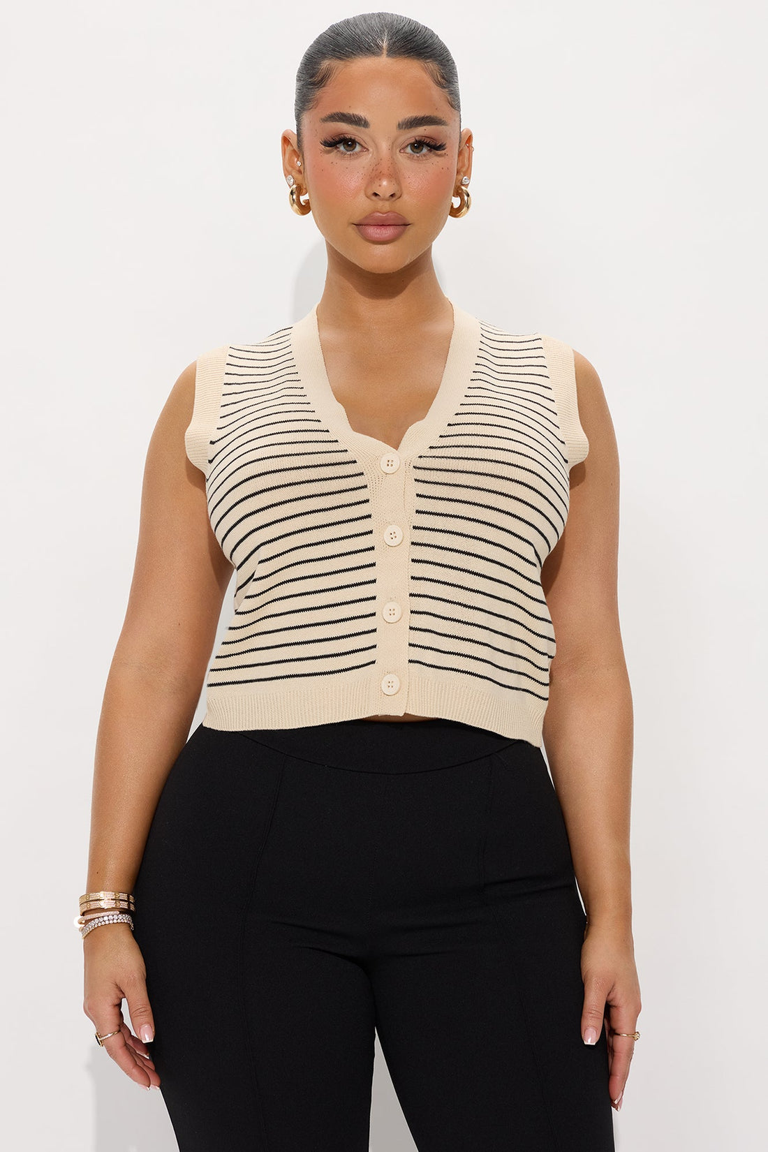 Miah Striped Sweater Vest - Oatmeal/combo