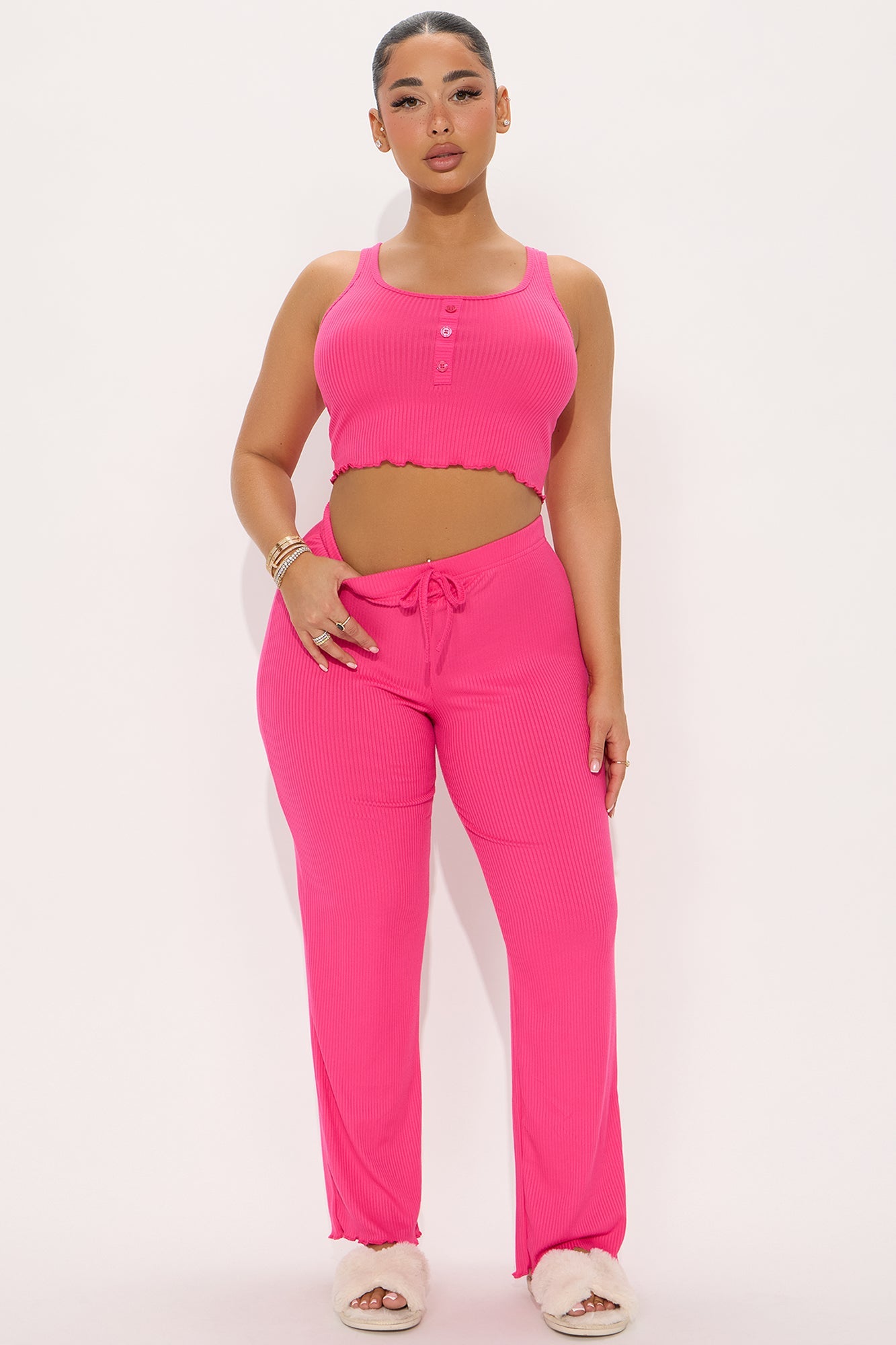 Dream Tonight Ribbed Tank PJ Pant Set - Raspberry