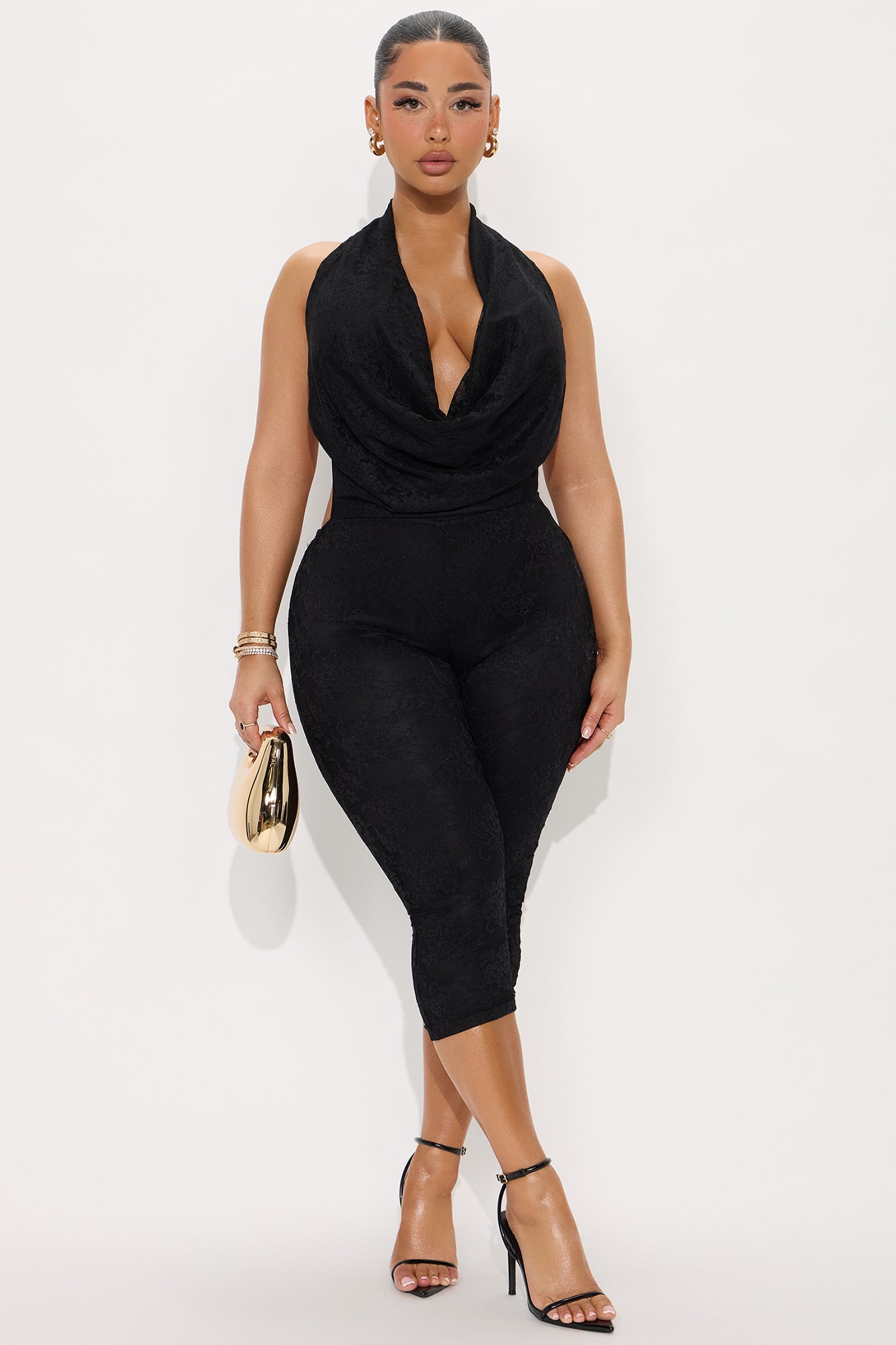 Best Bahavior Lace Capri Jumpsuit - Black