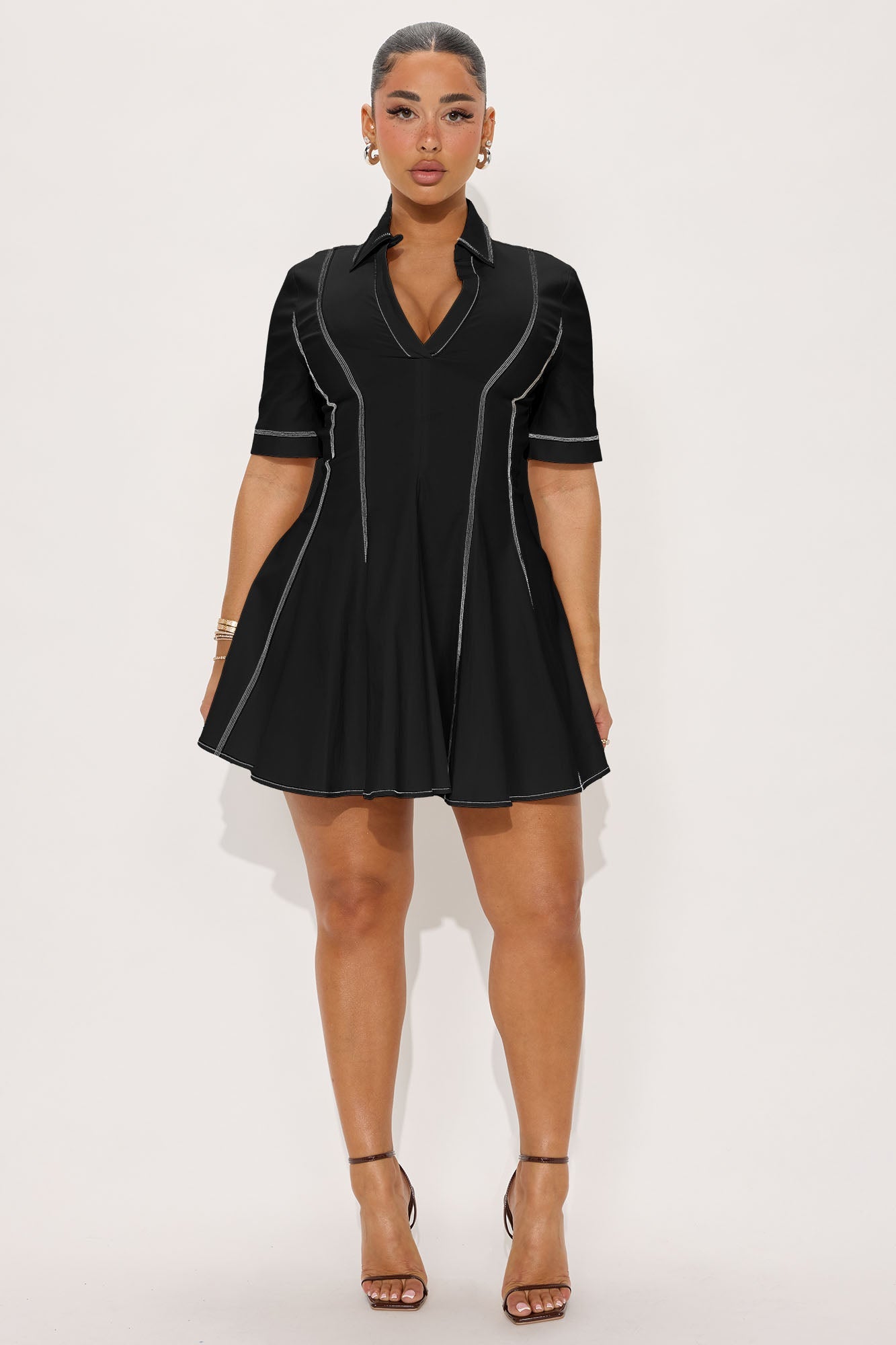 Prim Collared Mini Dress - Black