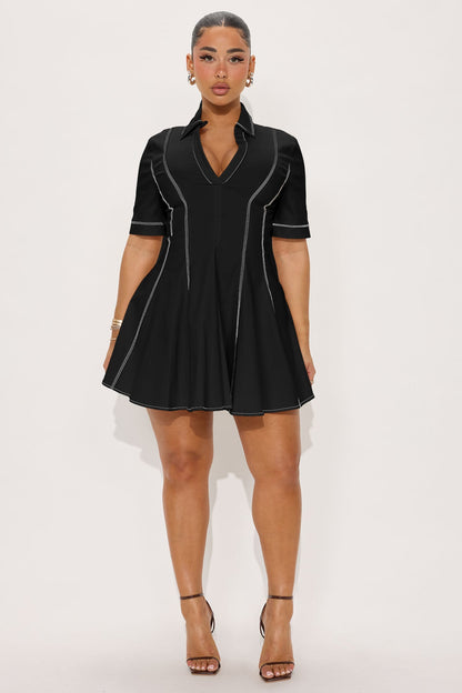 Prim Collared Mini Dress - Black