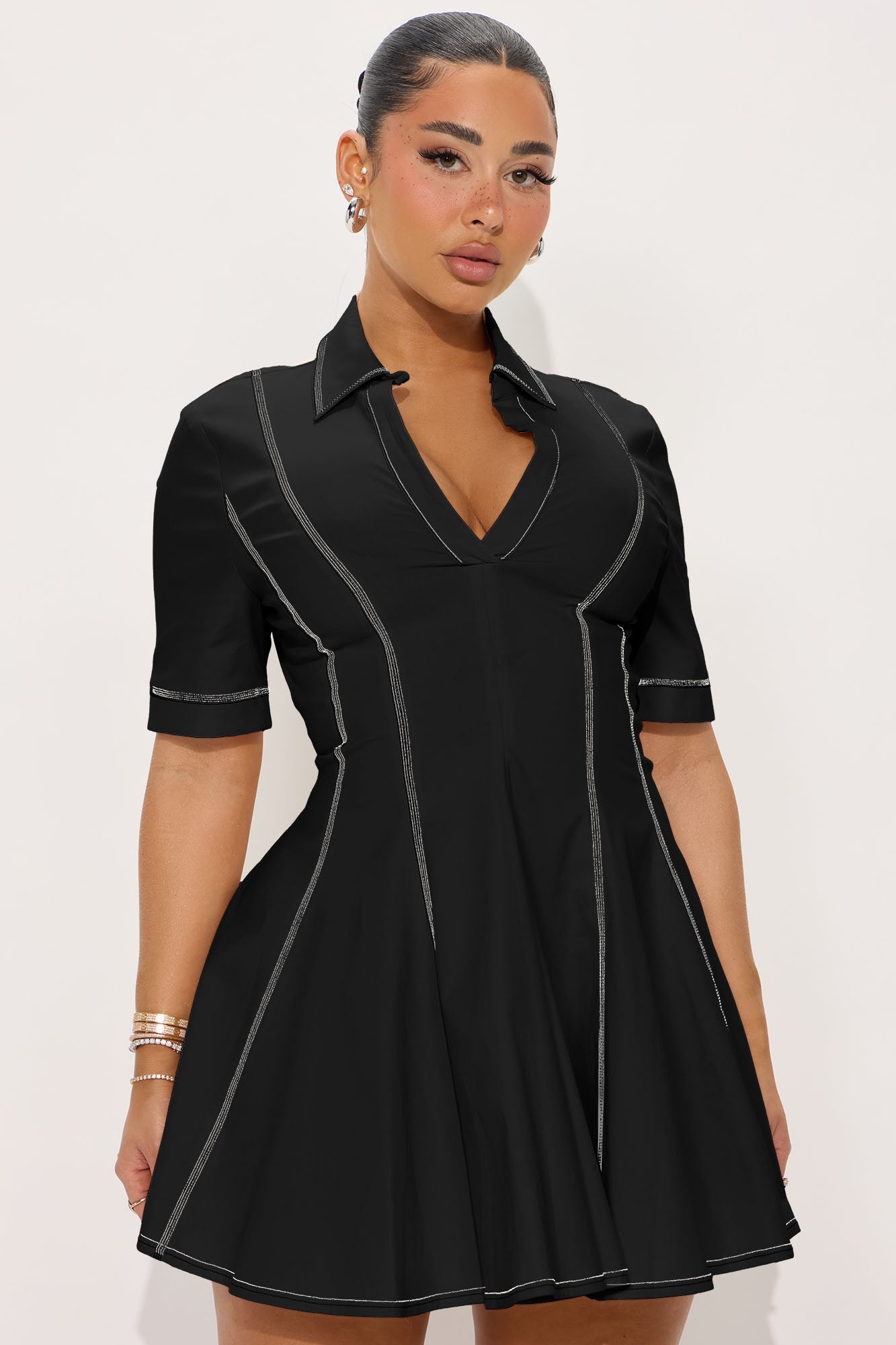 Prim Collared Mini Dress - Black