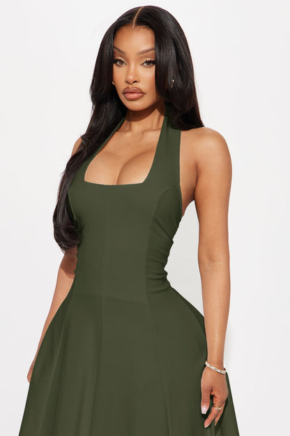 Mabel Ponte Midi Dress - Olive