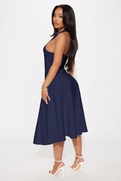 Mabel Ponte Midi Dress - Navy