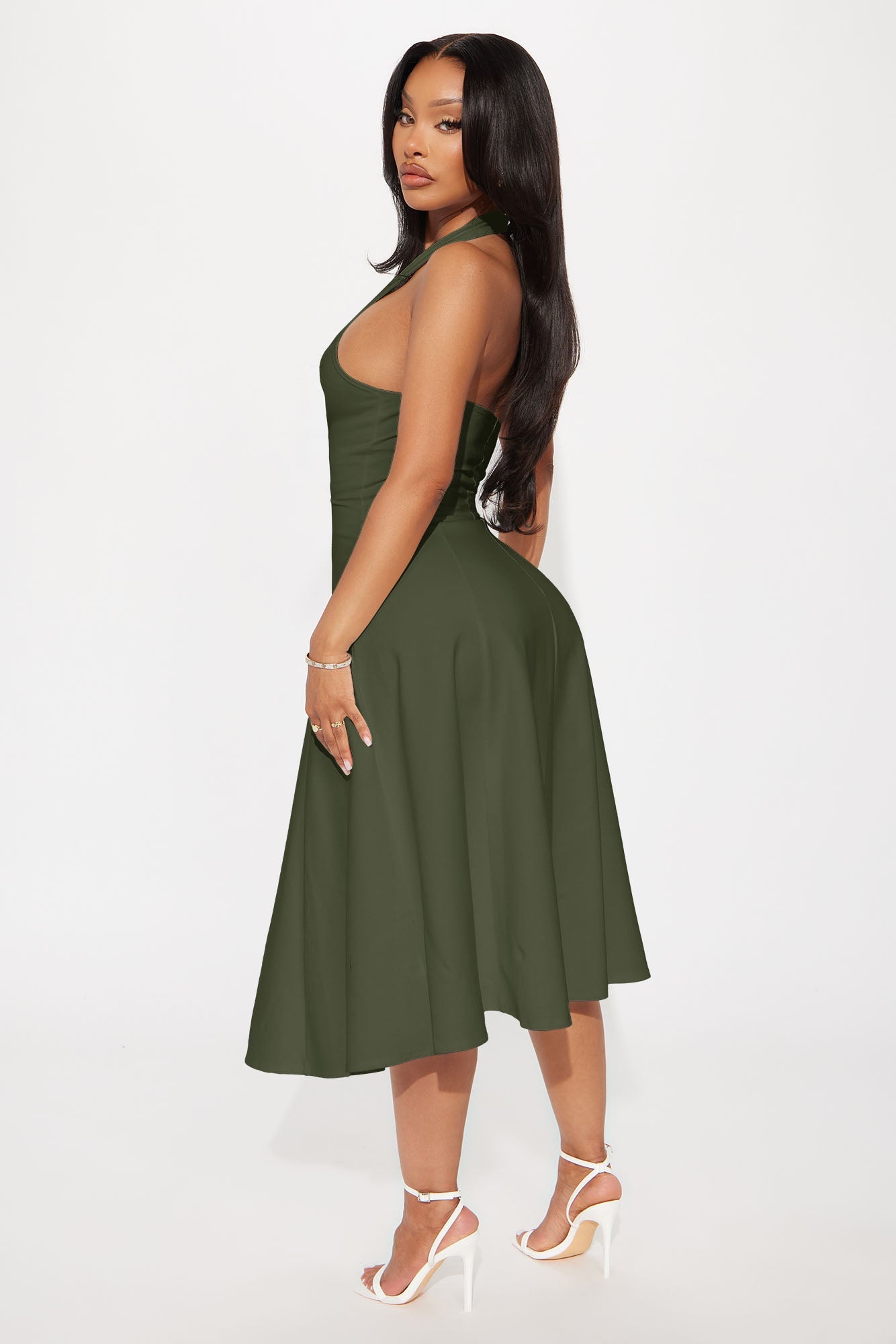 Mabel Ponte Midi Dress - Olive