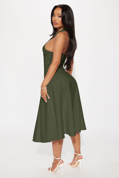 Mabel Ponte Midi Dress - Olive