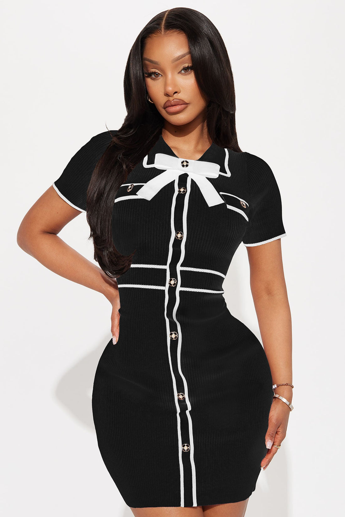 Zhadie Sweater Mini Dress - Black/White