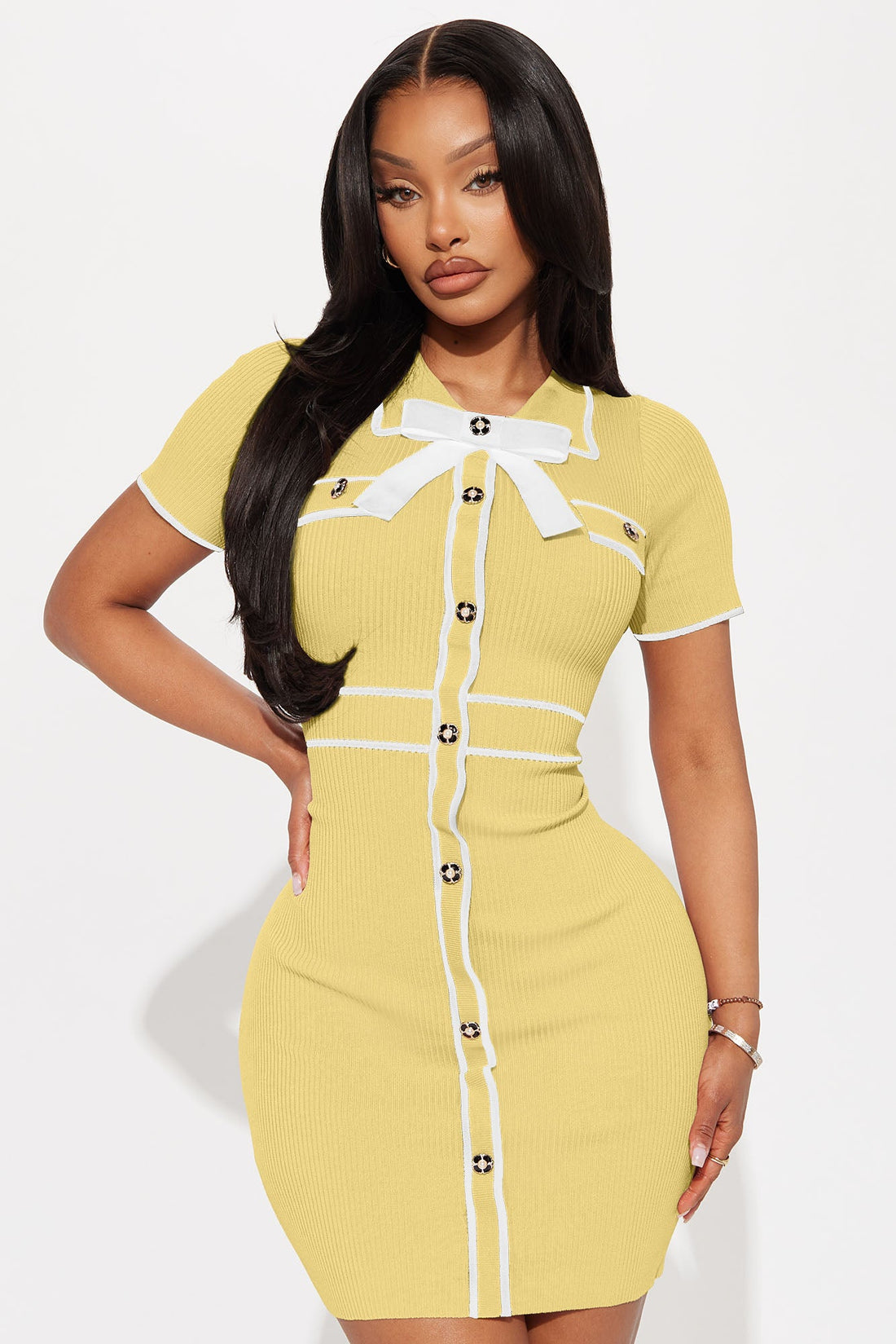 Zhadie Sweater Mini Dress - Yellow