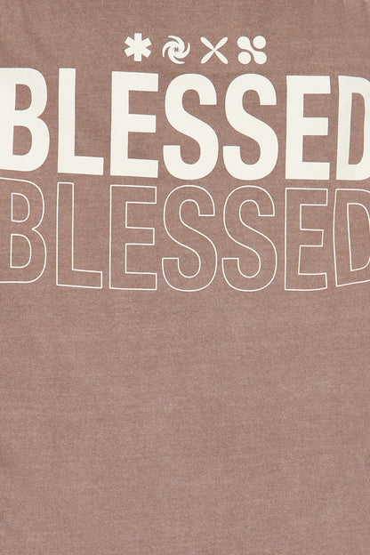 Stay Blessed Washed Oversized Tee - Brown