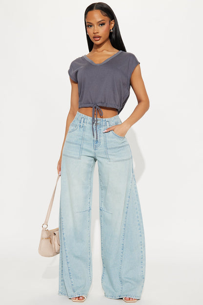 Rendezvous High Rise Wide Leg Denim Jeans - Light Wash