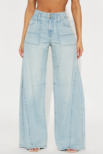 Rendezvous High Rise Wide Leg Denim Jeans - Light Wash